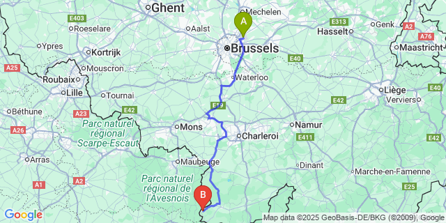 Map: Brussels Zaventem Airport (BRU) to Momignies