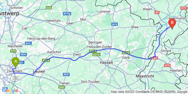 Map: Brussels Zaventem Airport (BRU) to Montfort