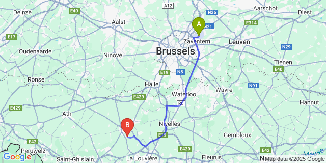 Map: Brussels Zaventem Airport (BRU) to Naast