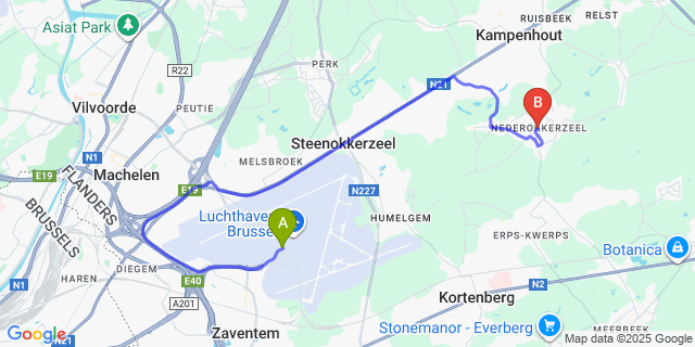 Map: Brussels Zaventem Airport (BRU) to Nederokkerzeel