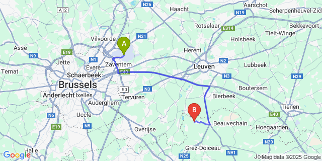 Map: Brussels Zaventem Airport (BRU) to Nethen