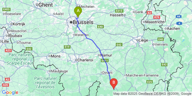 Map: Brussels Zaventem Airport (BRU) to Neupont