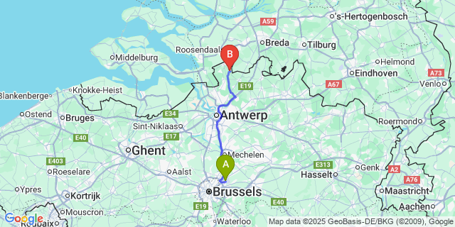 Map: Brussels Zaventem Airport (BRU) to Nieuwmoer
