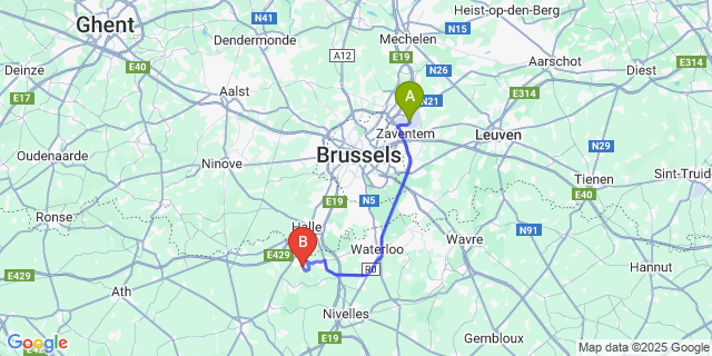 Map: Brussels Zaventem Airport (BRU) to Oisquercq