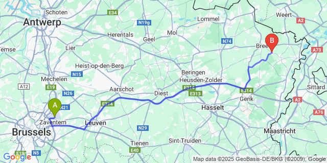 Map: Brussels Zaventem Airport (BRU) to Opitter