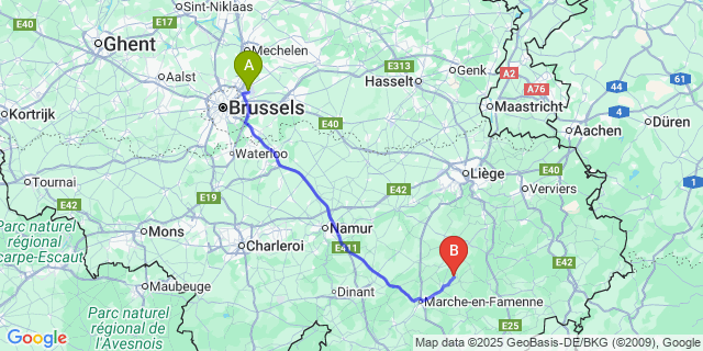 Map: Brussels Zaventem Airport (BRU) to Oppagne