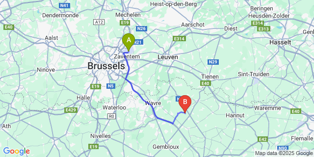 Map: Brussels Zaventem Airport (BRU) to Opprebais