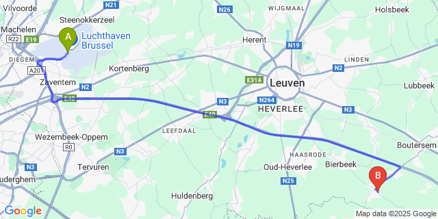 Map: Brussels Zaventem Airport (BRU) to Opvelp