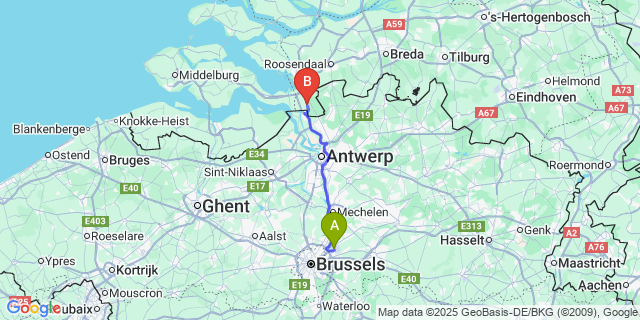 Map: Brussels Zaventem Airport (BRU) to Ossendrecht