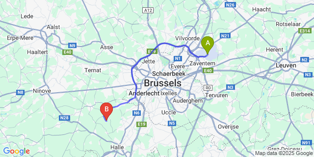 Map: Brussels Zaventem Airport (BRU) to Oudenaken