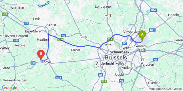 Map: Brussels Zaventem Airport (BRU) to Outer