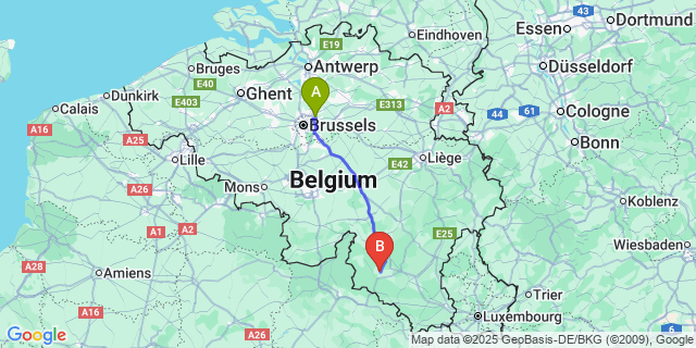 Map: Brussels Zaventem Airport (BRU) to Paliseul