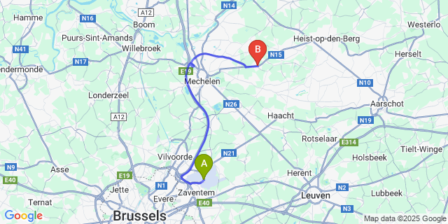 Map: Brussels Zaventem Airport (BRU) to Peulis