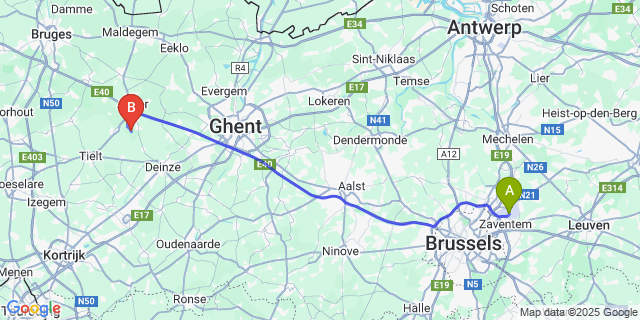 Map: Brussels Zaventem Airport (BRU) to Poeke