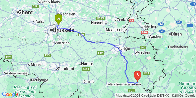 Map: Brussels Zaventem Airport (BRU) to Provedroux