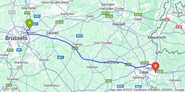 Map: Brussels Zaventem Airport (BRU) to Queue-Du-Bois