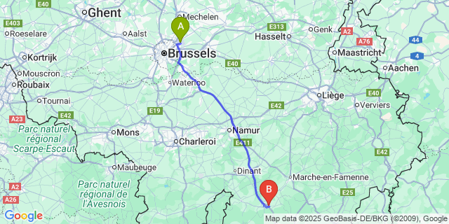 Map: Brussels Zaventem Airport (BRU) to Resteigne