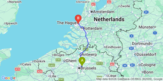 Map: Brussels Zaventem Airport (BRU) to Rijswijk