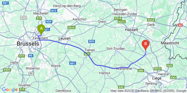 Map: Brussels Zaventem Airport (BRU) to Riksingen