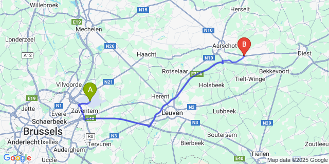 Map: Brussels Zaventem Airport (BRU) to Rillaar