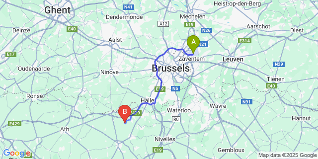 Map: Brussels Zaventem Airport (BRU) to Rognon