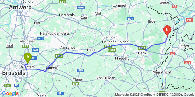 Map: Brussels Zaventem Airport (BRU) to Rotem
