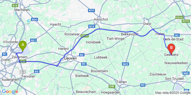 Map: Brussels Zaventem Airport (BRU) to Rummen