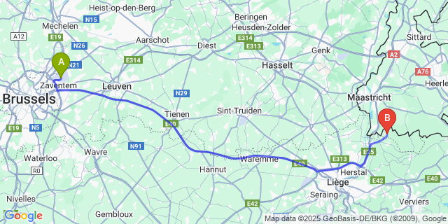 Map: Brussels Zaventem Airport (BRU) to ’s-Gravenvoeren
