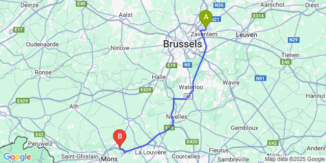 Map: Brussels Zaventem Airport (BRU) to Saint-Denis