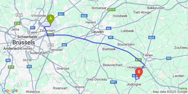 Map: Brussels Zaventem Airport (BRU) to Saint-Jean-Geest