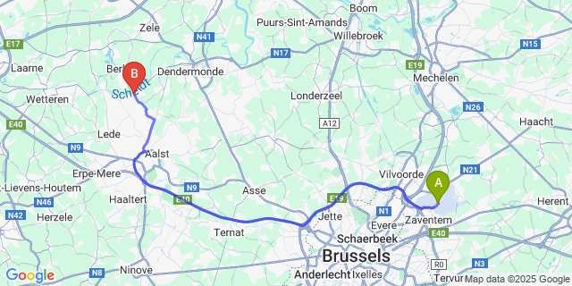 Map: Brussels Zaventem Airport (BRU) to Schoonaarde
