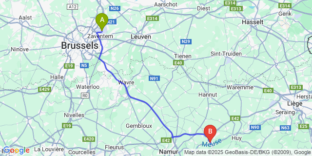 Map: Brussels Zaventem Airport (BRU) to Seilles