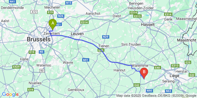 Map: Brussels Zaventem Airport (BRU) to Seraing-Le-Château