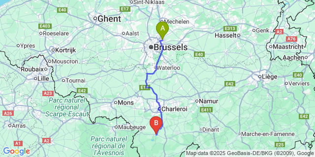 Map: Brussels Zaventem Airport (BRU) to Silenrieux