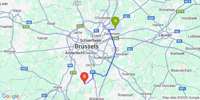 Map: Brussels Zaventem Airport (BRU) to Sint-Genesius-Rode
