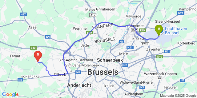 Map: Brussels Zaventem Airport (BRU) to Sint-Martens-Bodegem