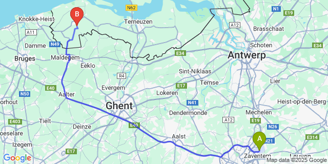 Map: Brussels Zaventem Airport (BRU) to Sluis