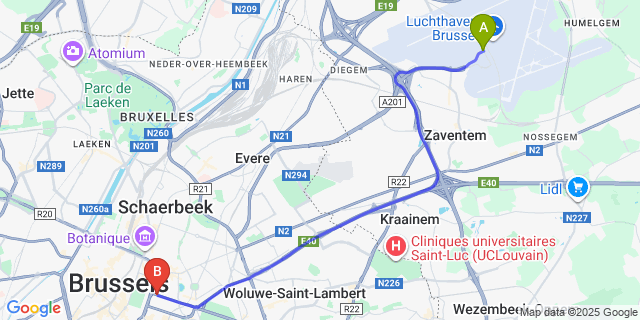 Map: Brussels Zaventem Airport (BRU) to Smartflats - L42 Brussels