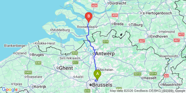 Map: Brussels Zaventem Airport (BRU) to Steenbergen