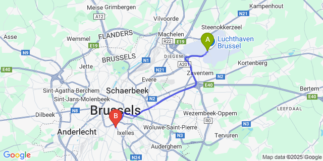 Map: Brussels Zaventem Airport (BRU) to Steigenberger Wiltcher’s, Brussels