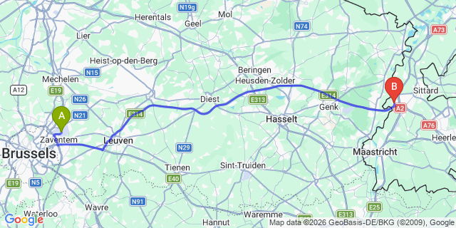 Map: Brussels Zaventem Airport (BRU) to Stein