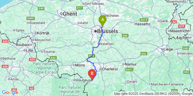 Map: Brussels Zaventem Airport (BRU) to Strée