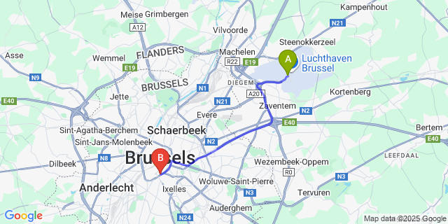 Map: Brussels Zaventem Airport (BRU) to The Hotel Brussels