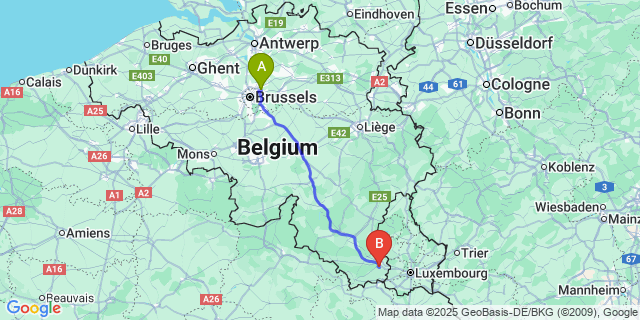 Map: Brussels Zaventem Airport (BRU) to Toernich