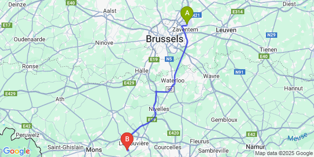 Map: Brussels Zaventem Airport (BRU) to Trivieres