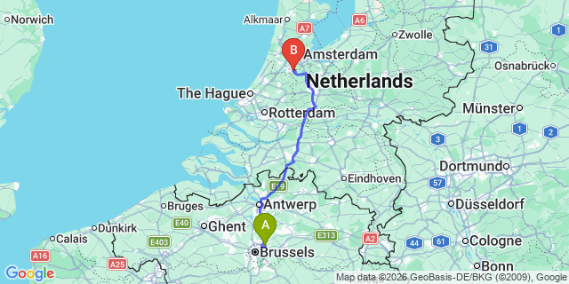 Map: Brussels Zaventem Airport (BRU) to Uithoorn