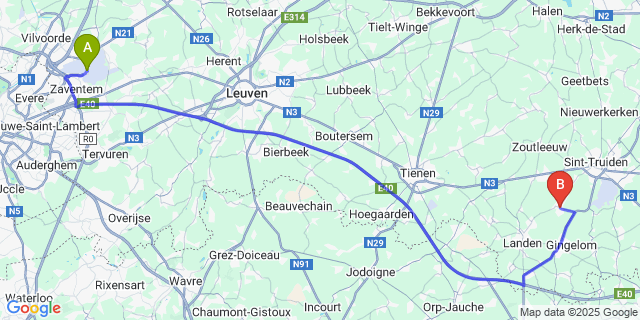 Map: Brussels Zaventem Airport (BRU) to Velm