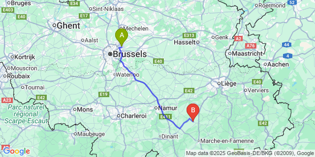 Map: Brussels Zaventem Airport (BRU) to Verlée