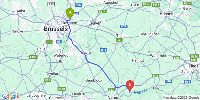Map: Brussels Zaventem Airport (BRU) to Vezin