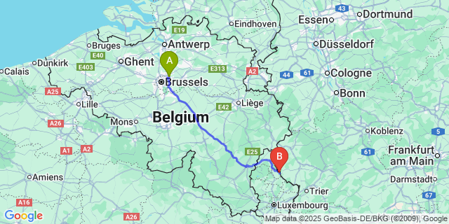 Map: Brussels Zaventem Airport (BRU) to Vianden